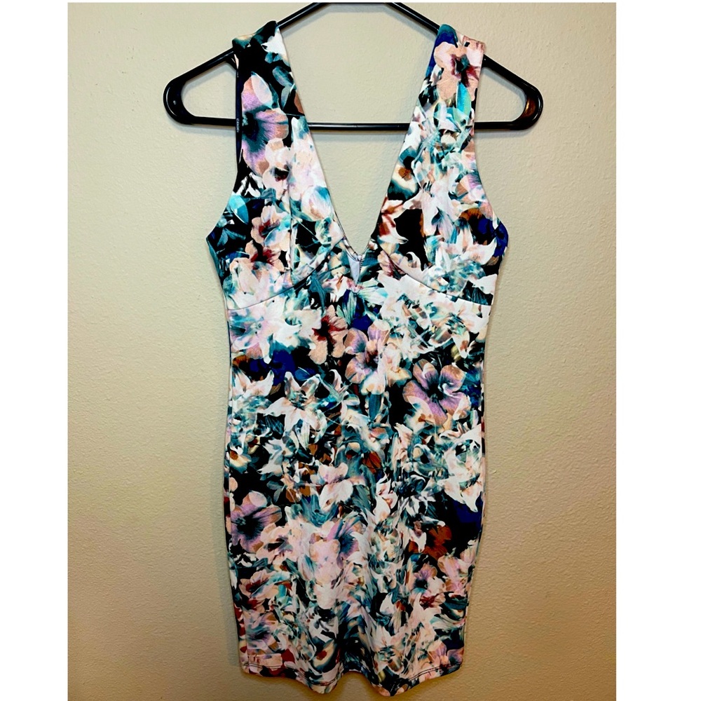 Low-Cut Floral Mini Dress